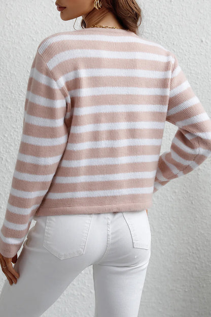 Striped Button Down Long Sleeve Cardigan - adritiX