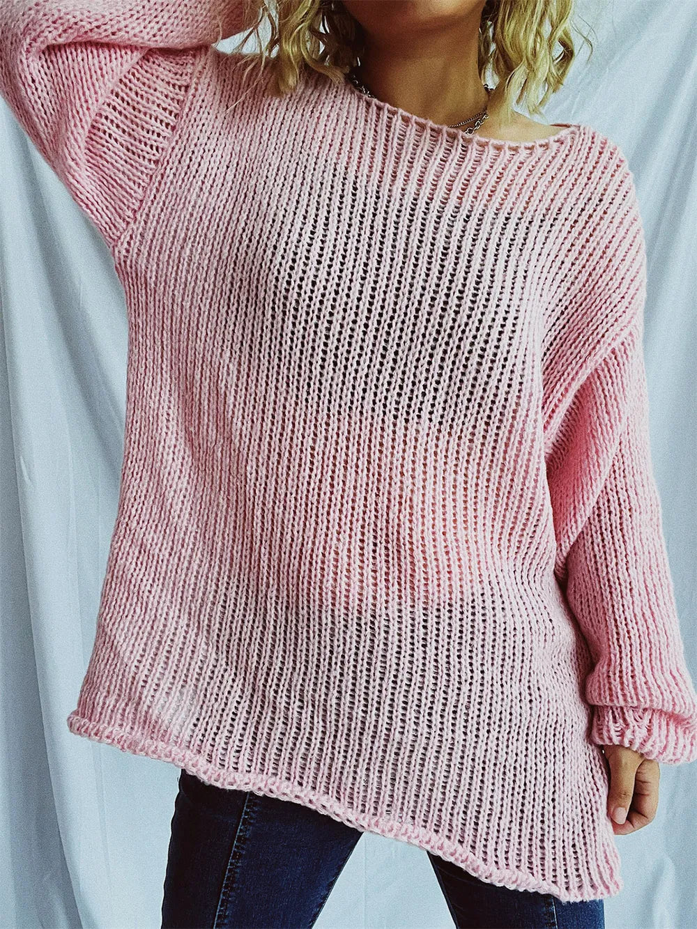 Boat Neck Dropped Shoulder Sweater - adritiX