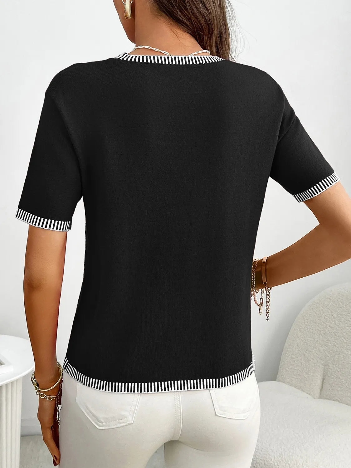 Short Sleeve Round Neck Knit Top - adritiX