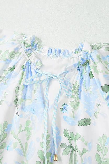 Floral Contrast Edge Layered Short Sleeve Mini Dress - adritiX