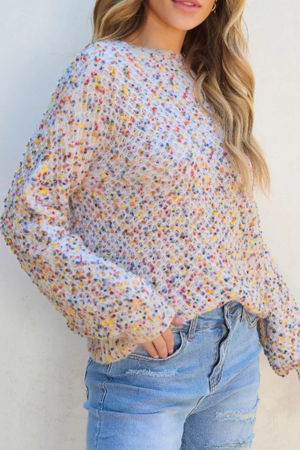 Confetti Round Neck Long Sleeve Sweater - adritiX