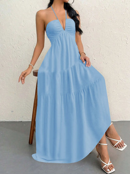 Halter Neck Tiered Maxi Dress - adritiX
