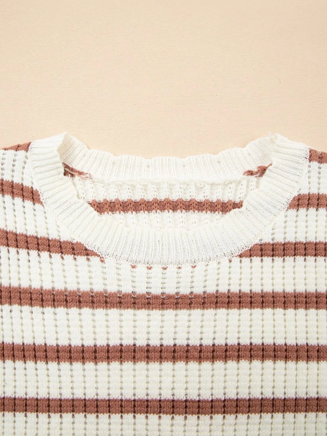 Stripe Scalloped Round Neck Short Sleeve Sweater - adritiX