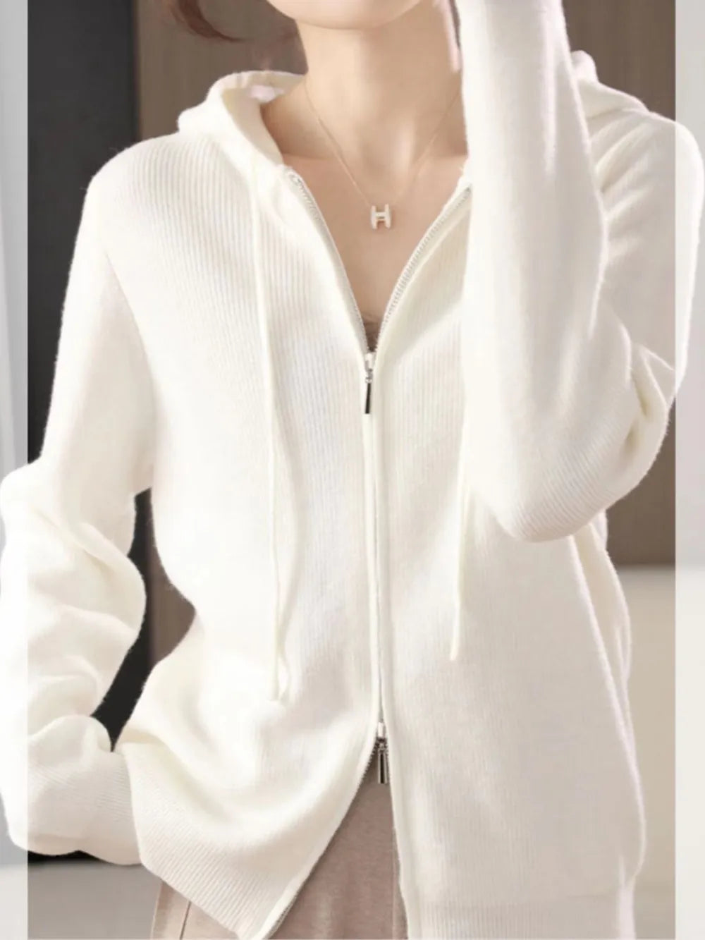 Drawstring Zip Up Long Sleeve Hooded Sweater - adritiX