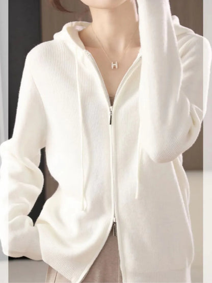 Drawstring Zip Up Long Sleeve Hooded Sweater - adritiX