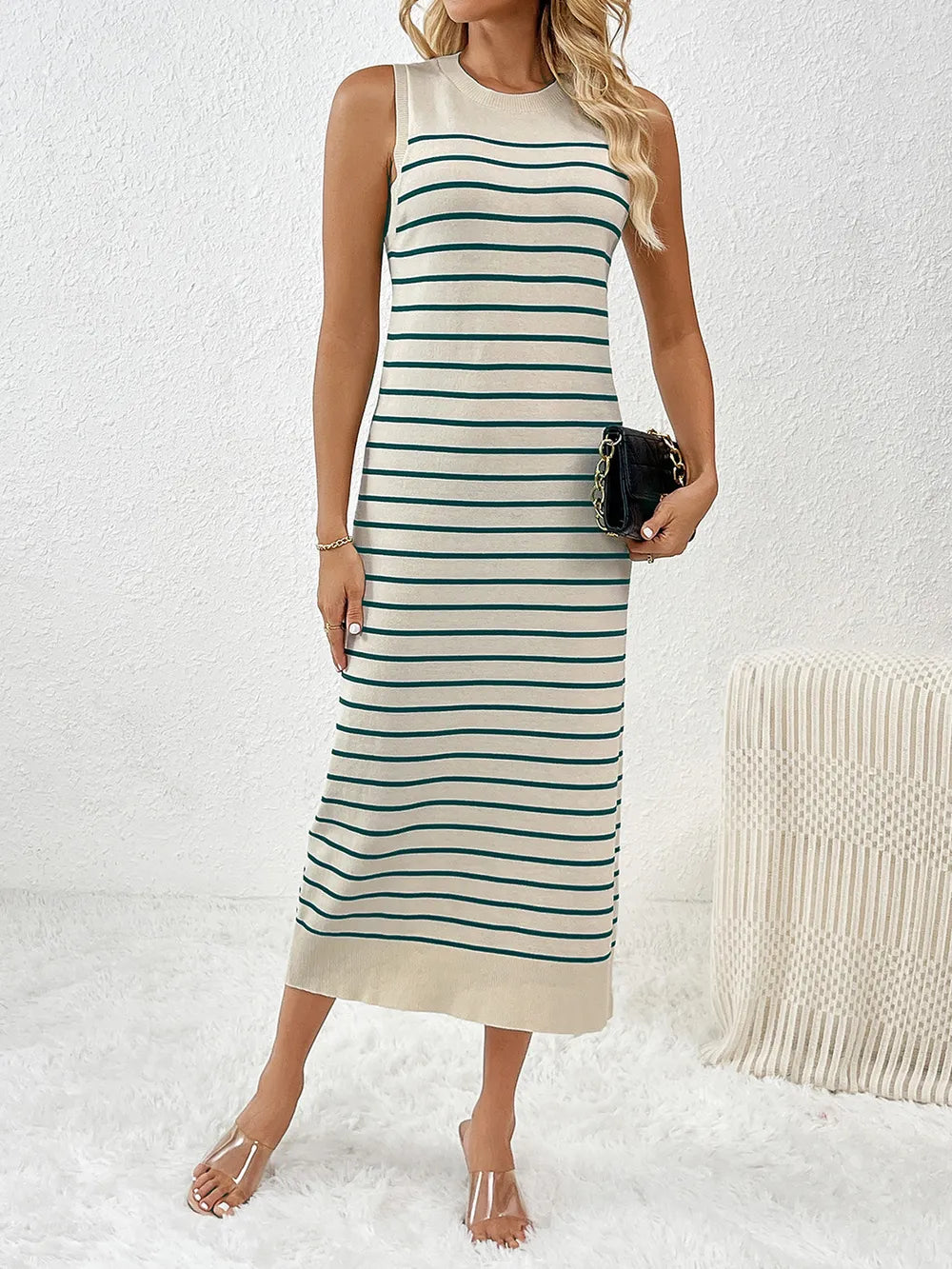 Round Neck Sleeve Midi Knit Dress - adritiX