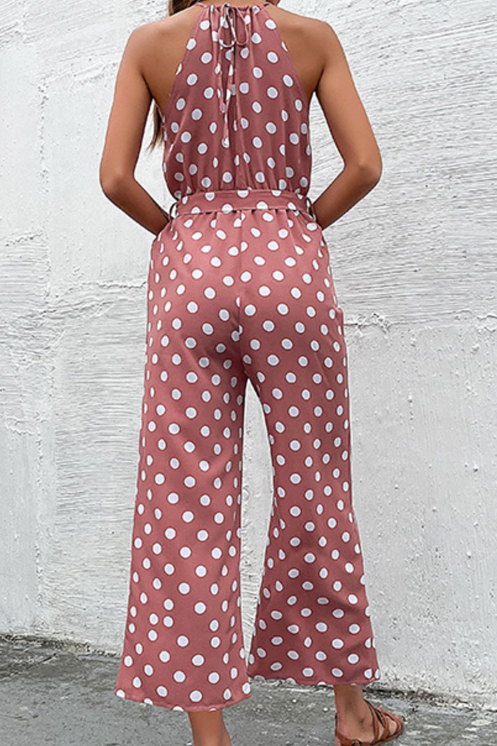 Elegant Perfee Polka Dot Grecian Wide Leg Jumpsuit - adritiX