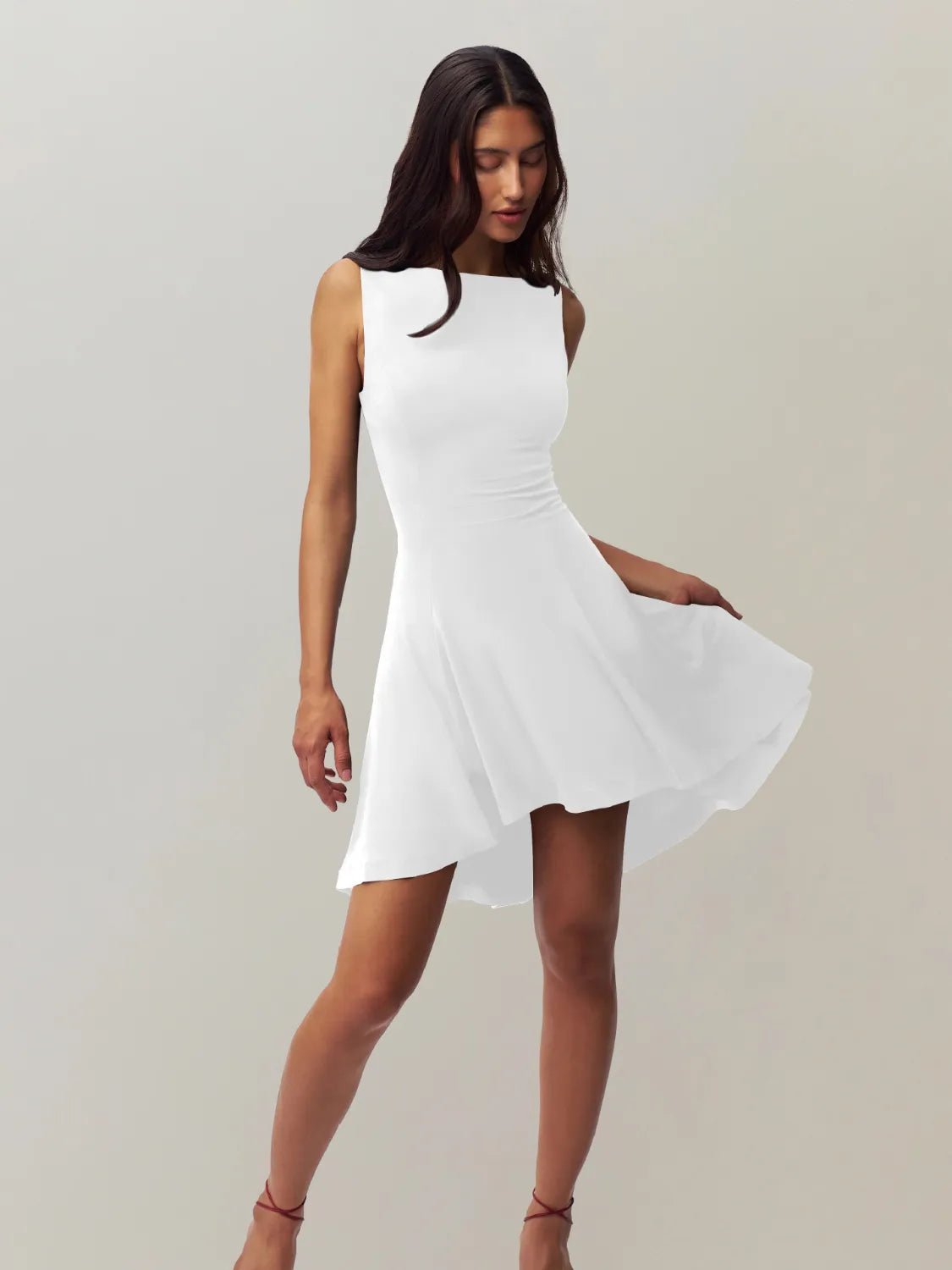 High-Low Round Neck Sleeveless Dress - adritiX