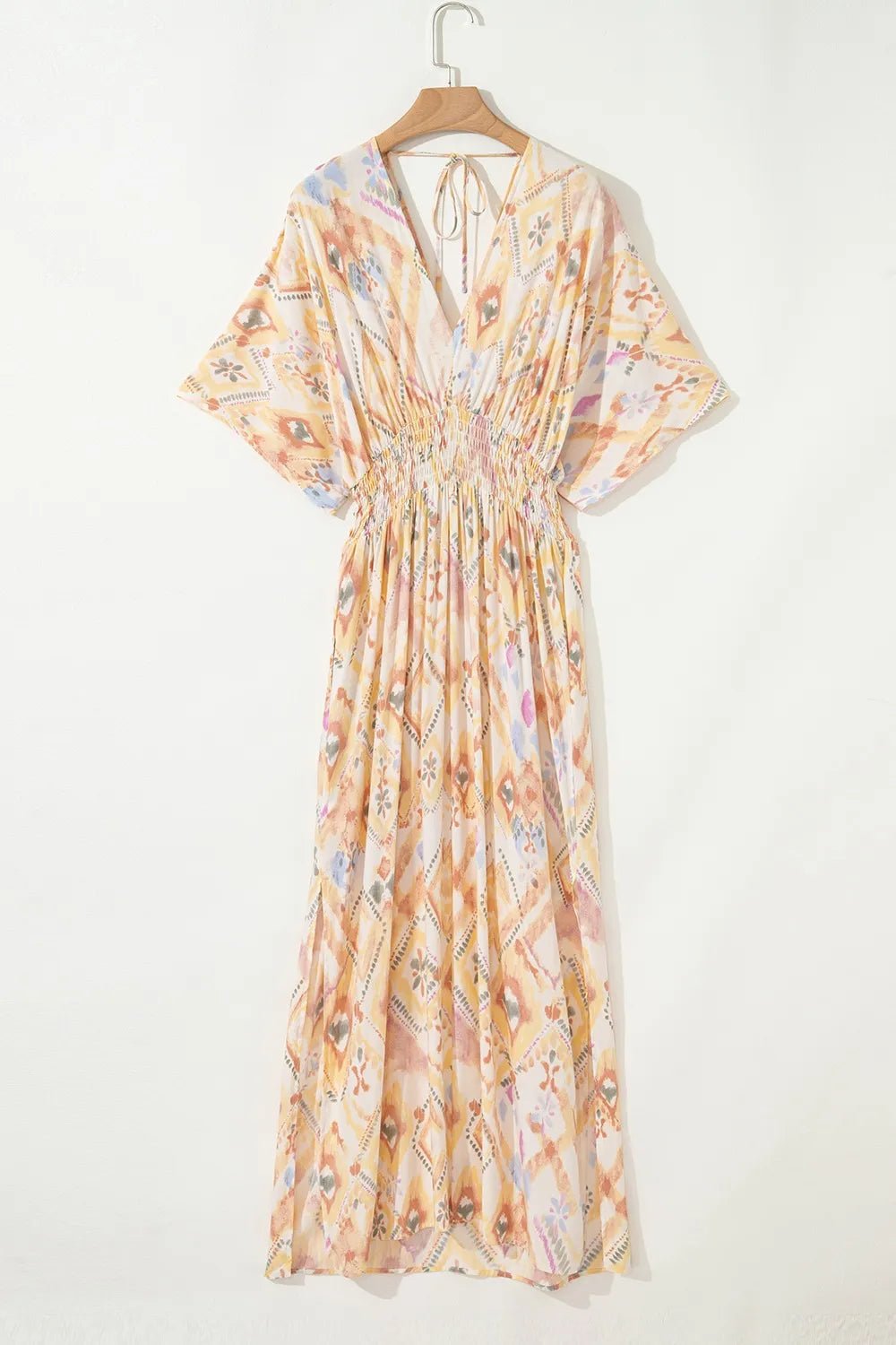 Printed Half Sleeve Shirred High Waist Maxi Dress - adritiX
