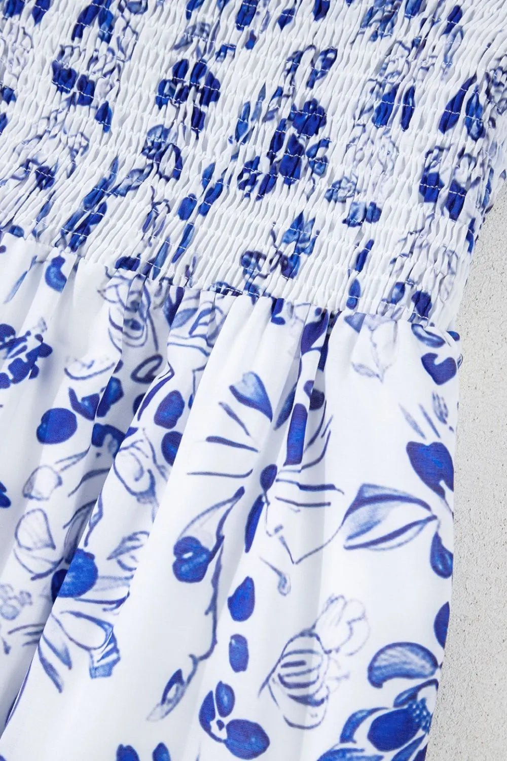 Smocked Printed Square Neck Puff Sleeve Dress - adritiX