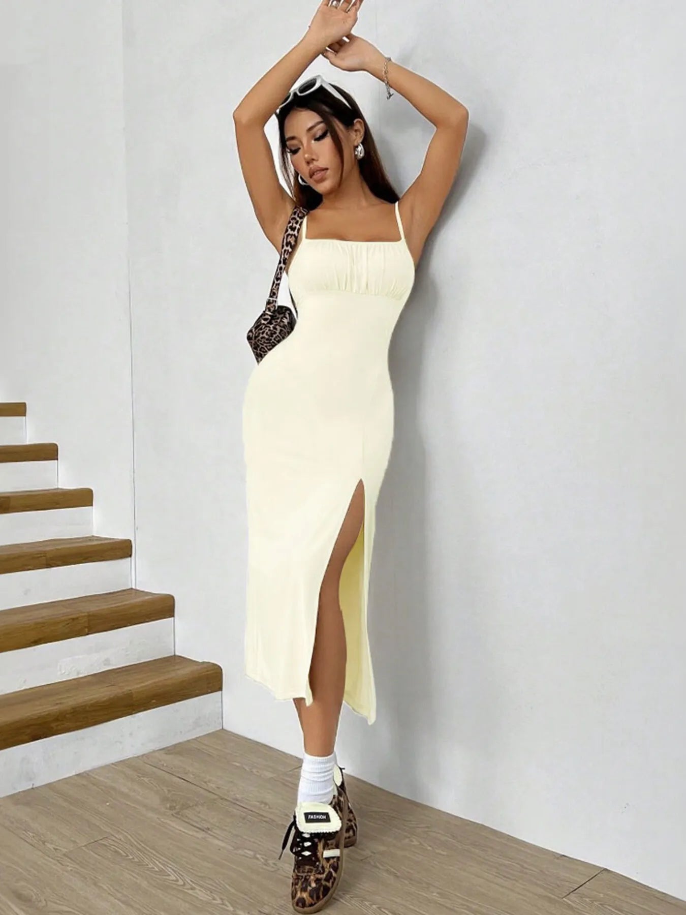 Slit Bodice Midi Cami Dress - adritiX