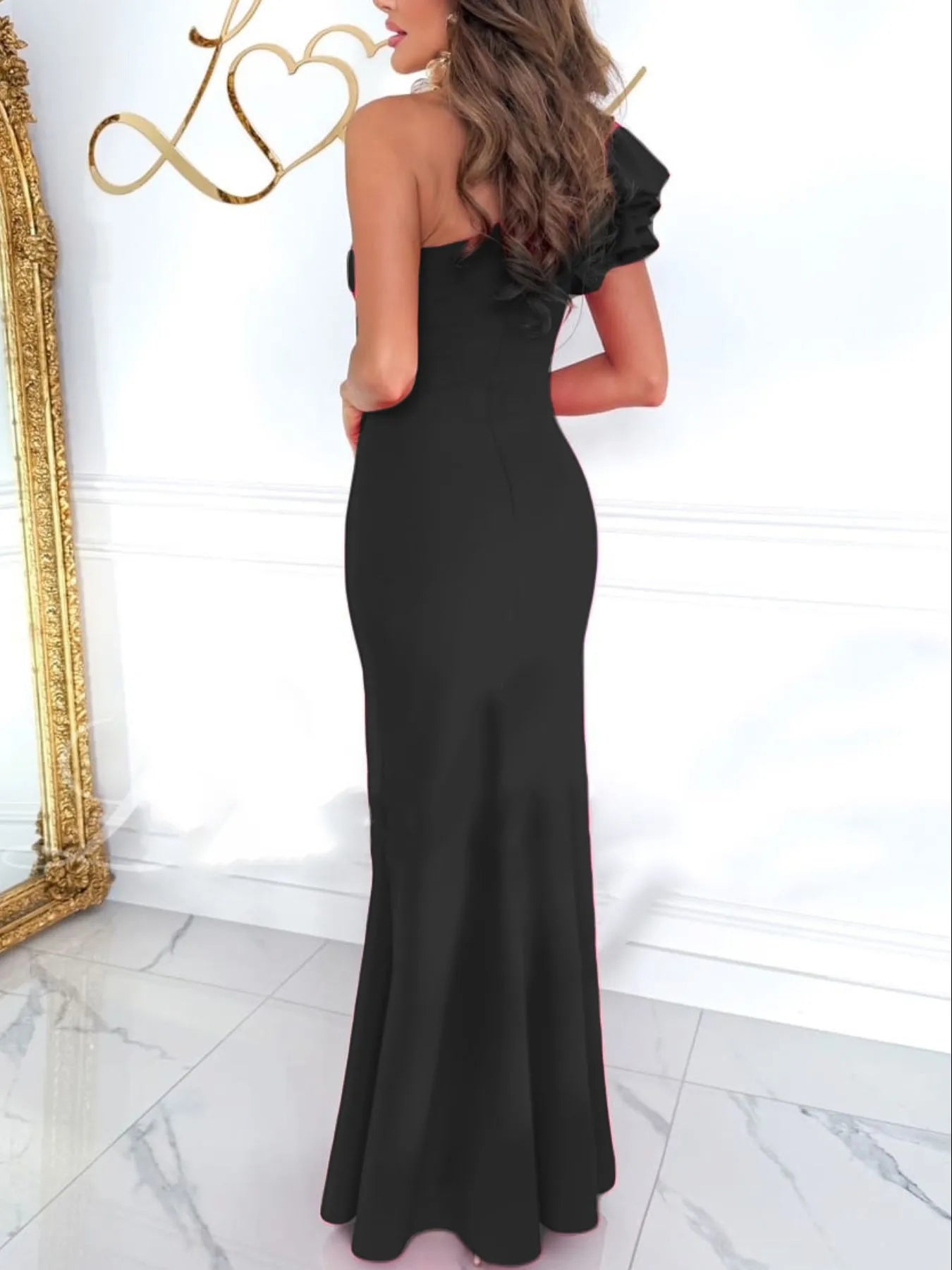 Cutout One Shoulder Ruffle Split Dress - adritiX