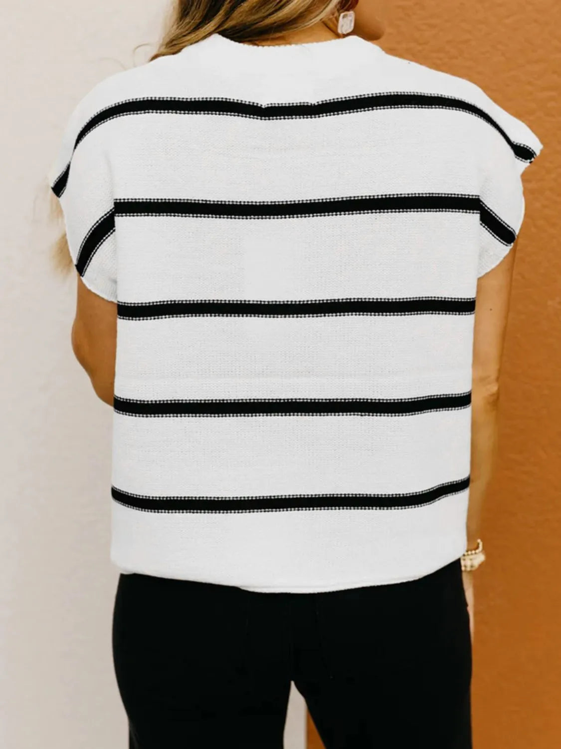 Striped Batwing Sleeve Knit Top - adritiX