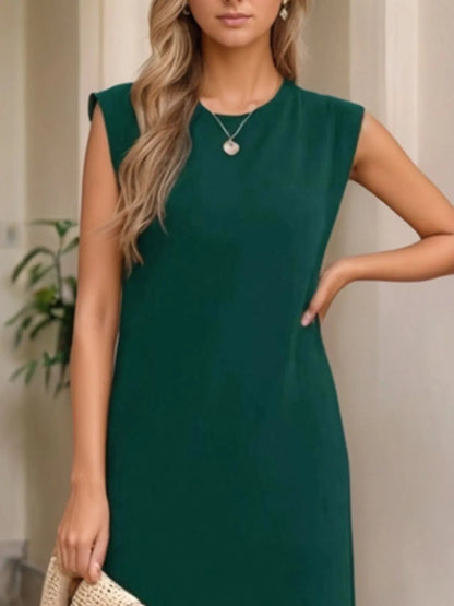 Full Size Slit Round Neck Sleeveless Maxi Tank Dress Plus Size - adritiX