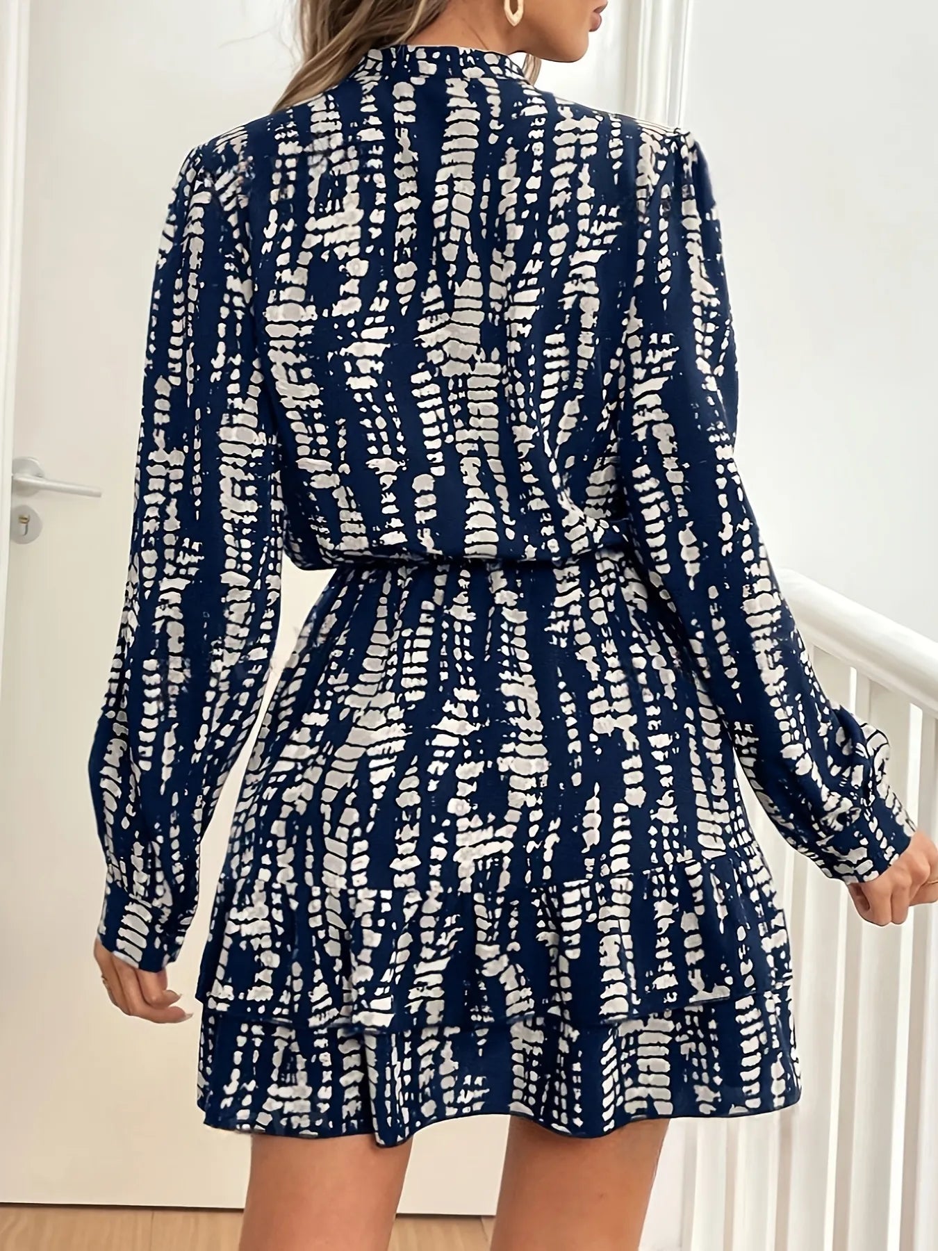 Printed Long Sleeve Shirt Dress - adritiX