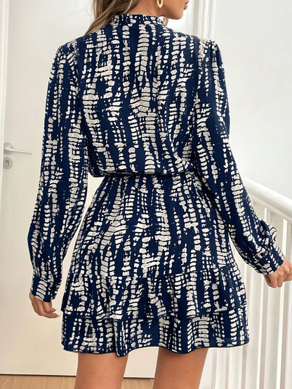 Printed Long Sleeve Shirt Dress - adritiX