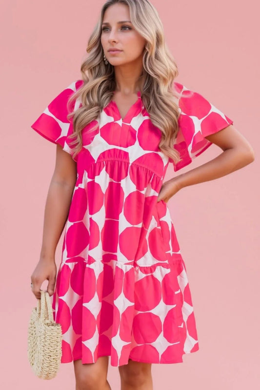 Contrast Notched Flutter Sleeve Dress - adritiX
