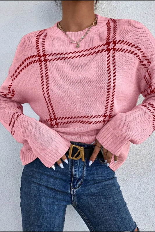 Contrast Round Neck Long Sleeve Sweater - adritiX