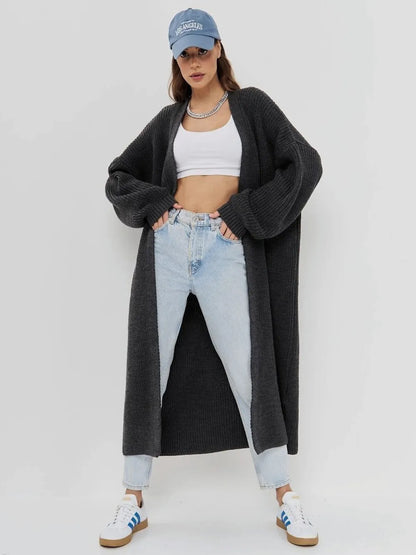 Open Front Long Sleeve Longline Cardigan - adritiX