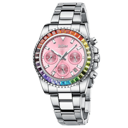 Fashion Steel Band Business Ladies Trend Colored Diamond Watch - adritiX