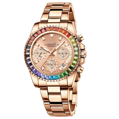 Fashion Steel Band Business Ladies Trend Colored Diamond Watch - adritiX