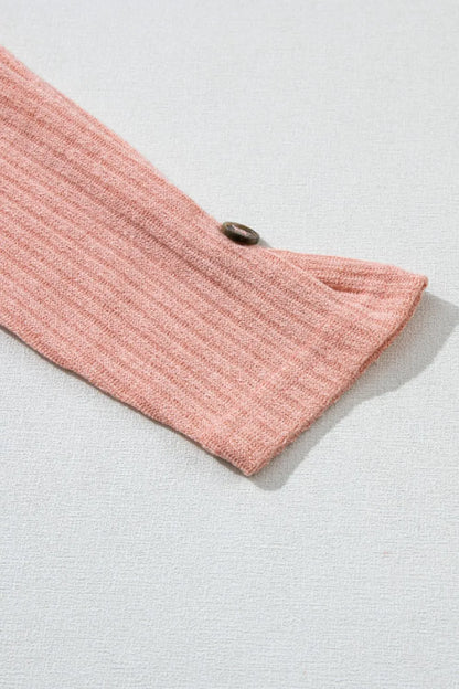 Quarter Button Round Neck Dropped Shoulder Knit Top - adritiX