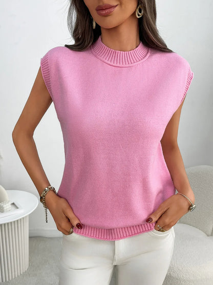 Mock Neck Cap Sleeve Knit Top - adritiX