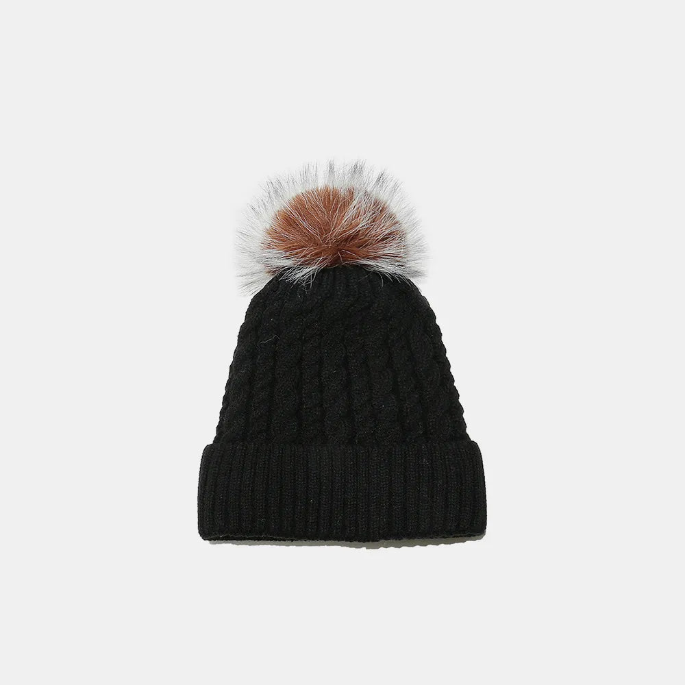 Cable Knit Winter Hat with Pompom - adritiX