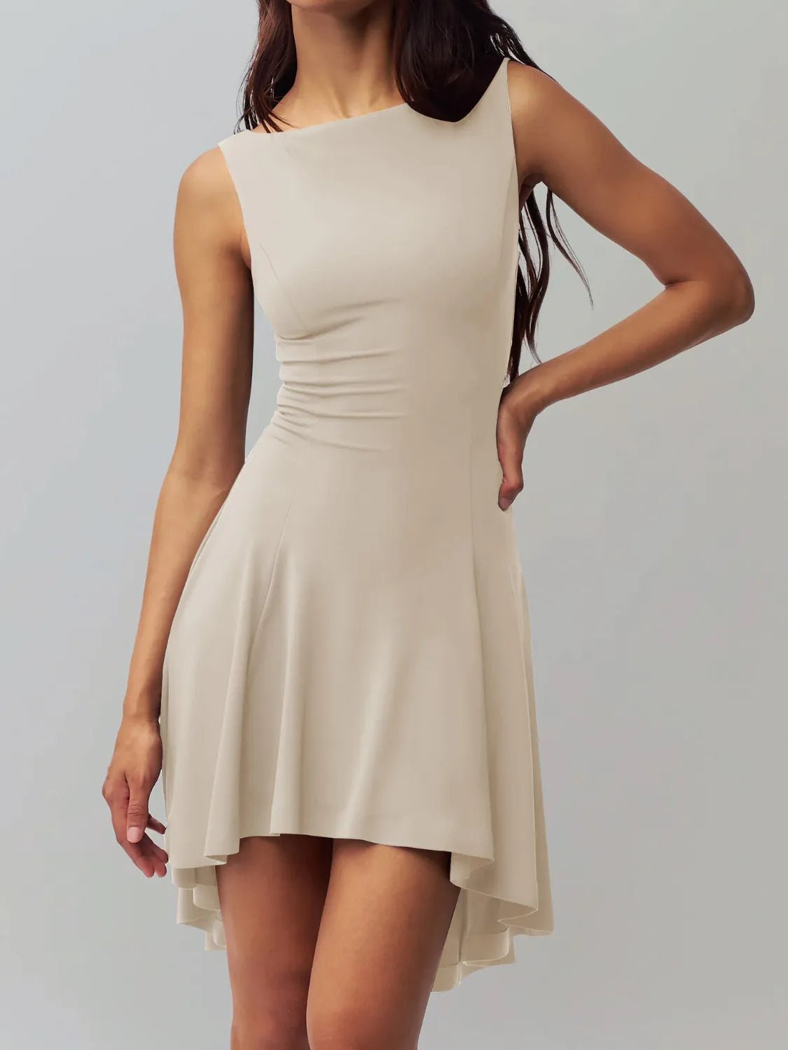 High-Low Round Neck Sleeveless Dress - adritiX