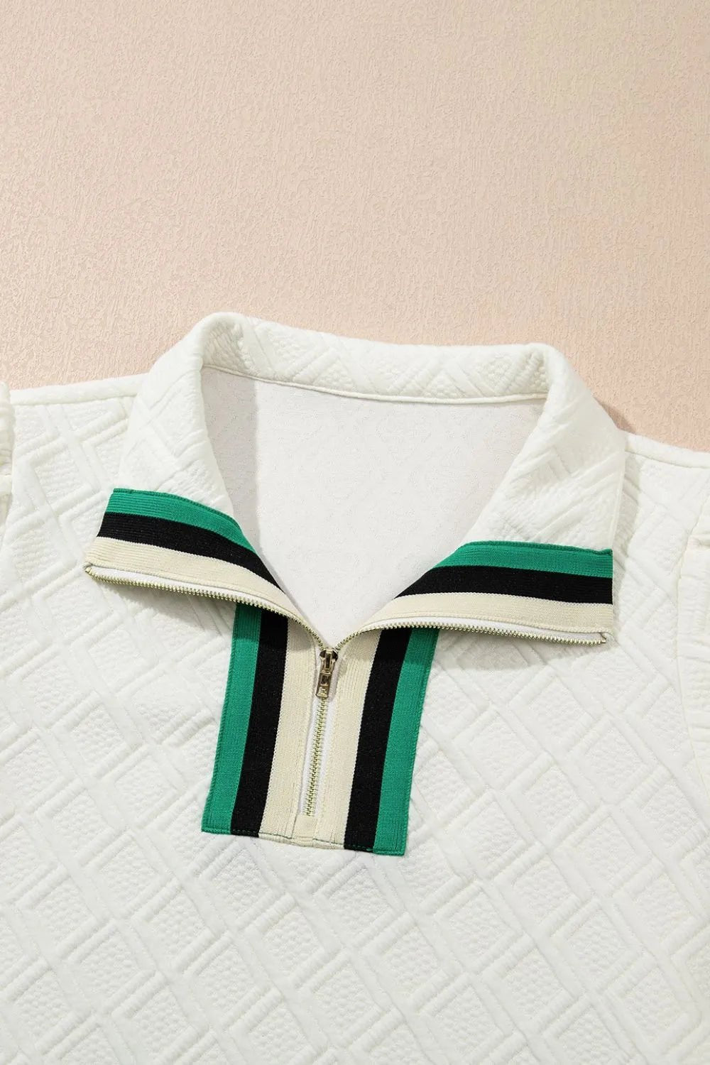 Striped Collared Zip Up Textured Dress - adritiX