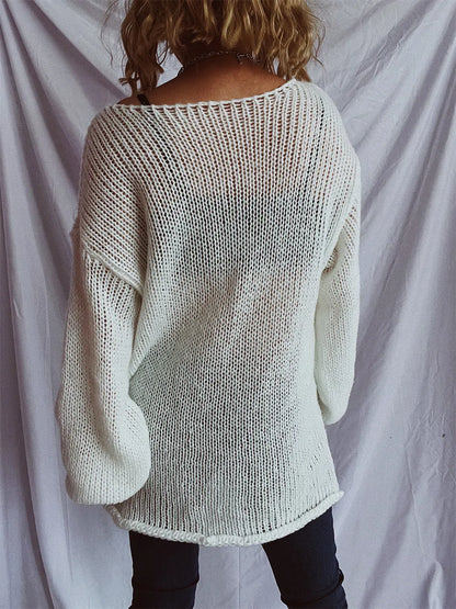 Boat Neck Dropped Shoulder Sweater - adritiX
