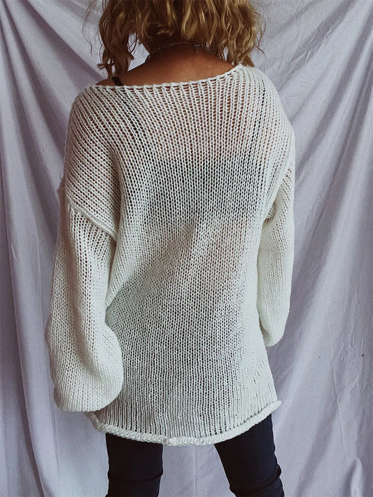 Boat Neck Dropped Shoulder Sweater - adritiX