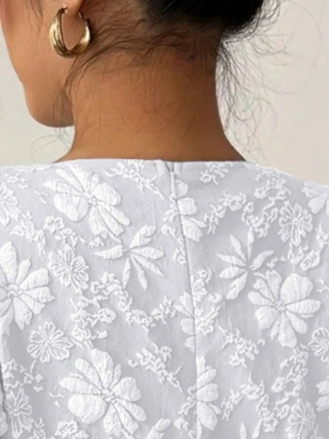 Ruffled Hem Flower Round Neck Short Sleeve Dress - adritiX