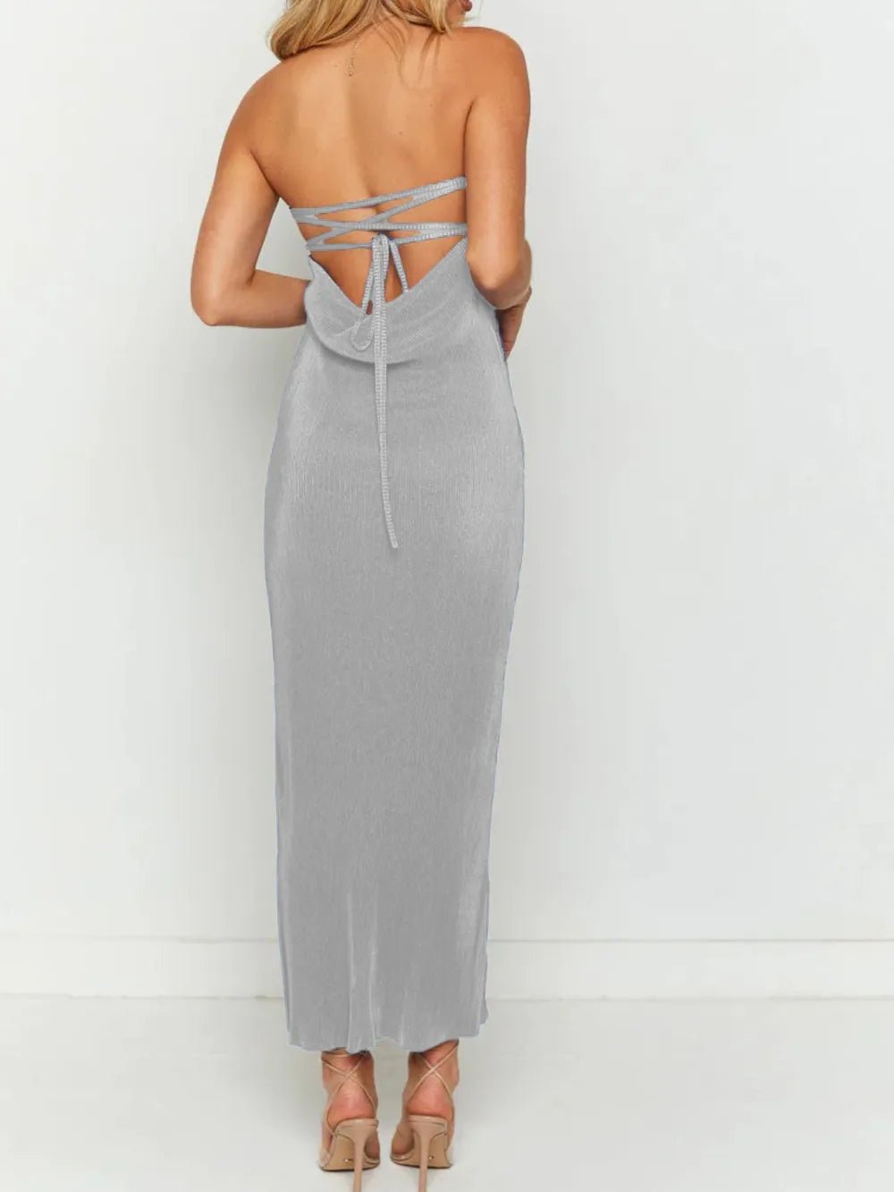 Lace-Up Back Tube Maxi Dress - adritiX