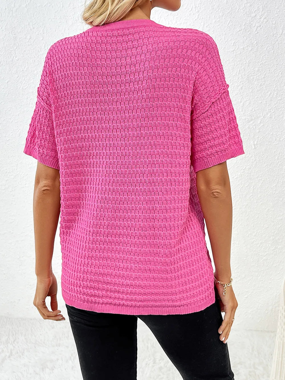 Round Neck Half Sleeve Knit Top - adritiX