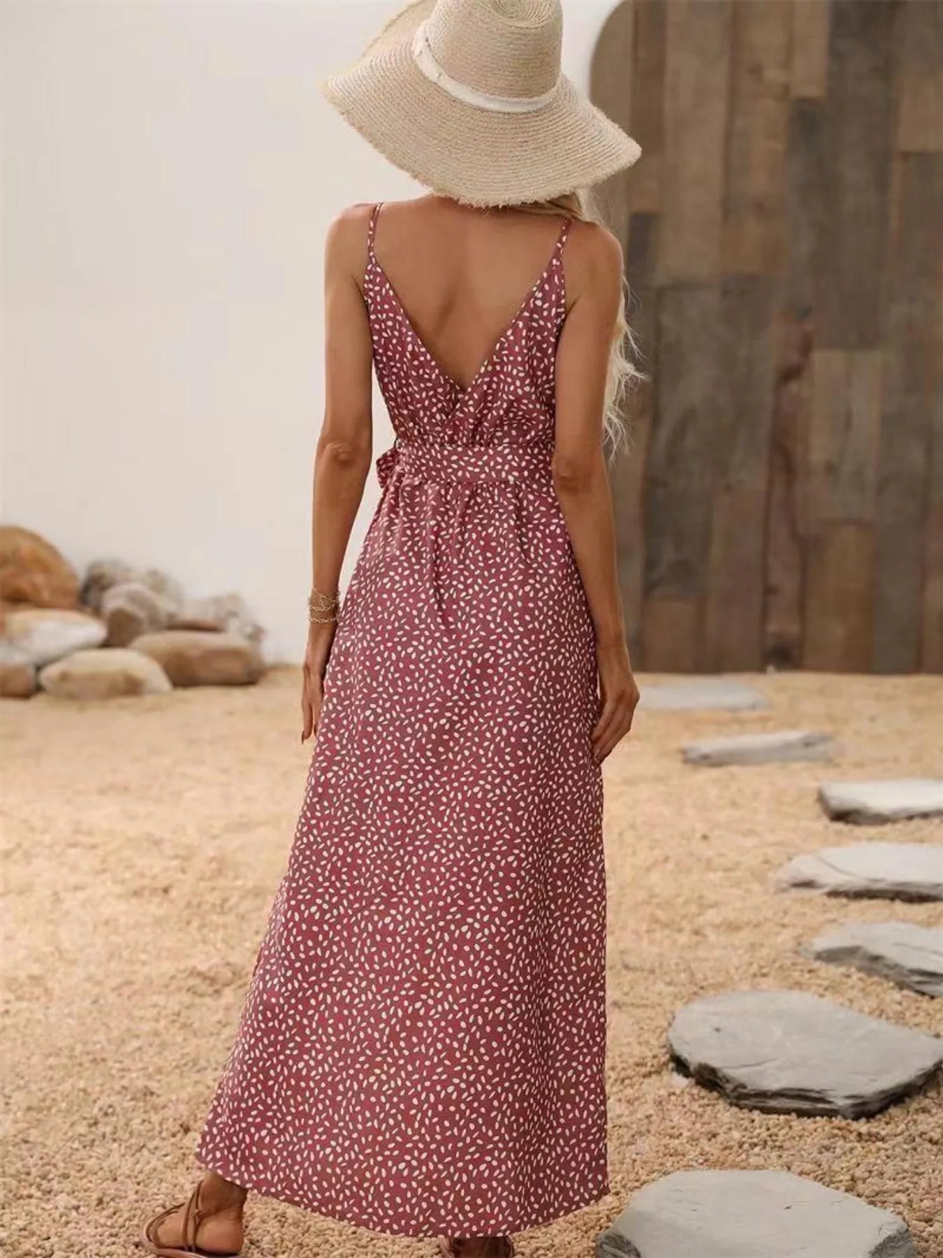 Slit Printed Surplice Midi Dress - adritiX