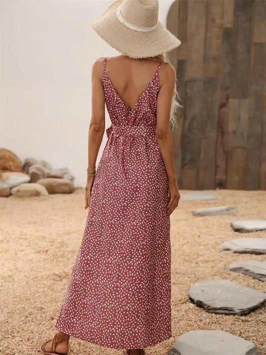 Slit Printed Surplice Midi Dress - adritiX