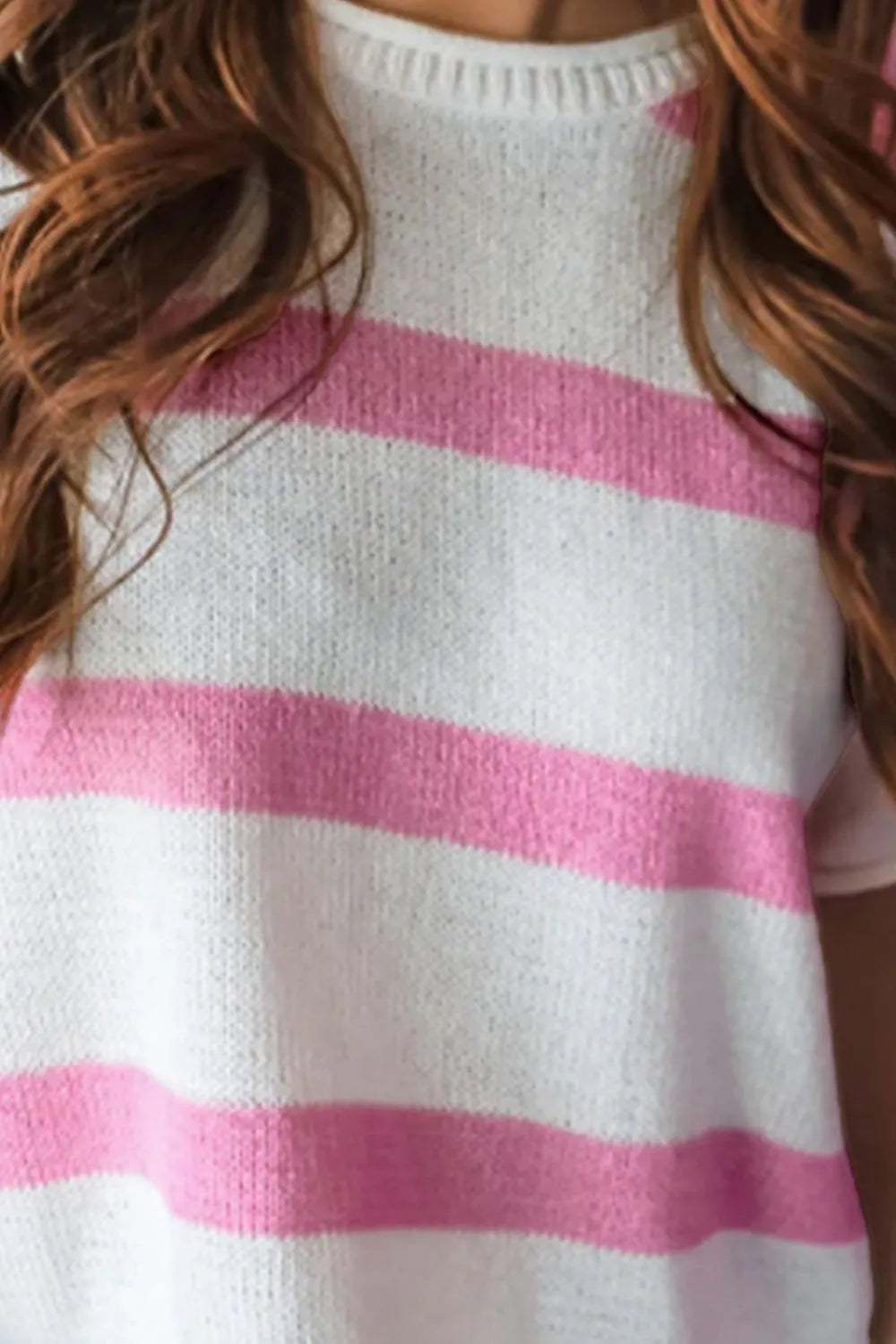 Striped Round Neck Short Sleeve Knit Top - adritiX