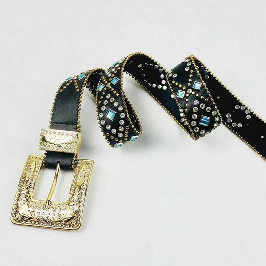 Rhinestone PU Leather Belt - adritiX