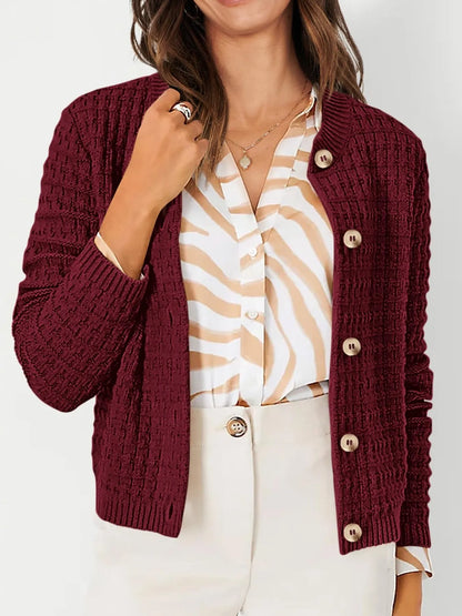 Elegant Textured Knit Button-Front Cardigan - adritiX