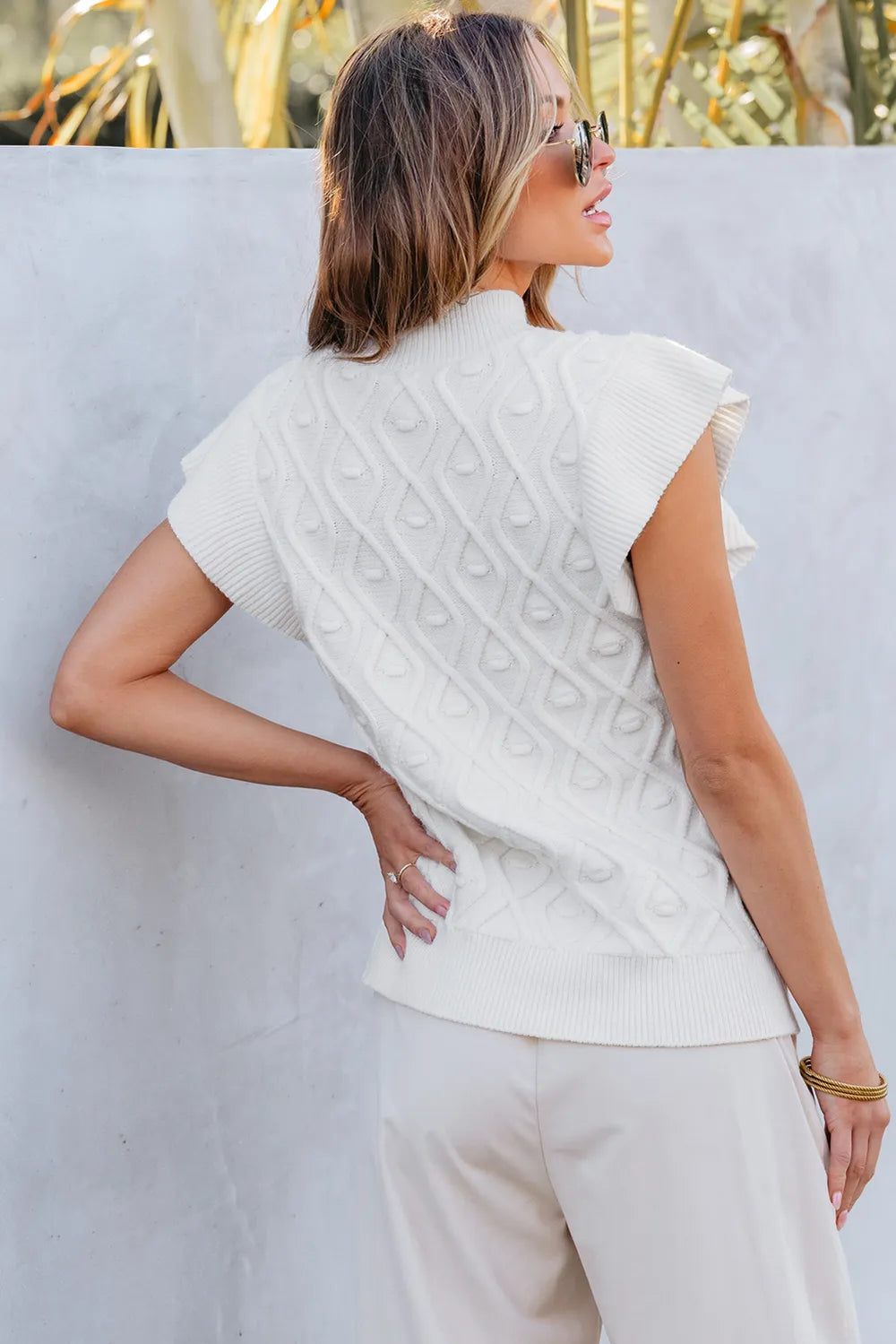 Ruffled Round Neck Cap Sleeve Knit Top - adritiX