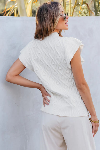 Ruffled Round Neck Cap Sleeve Knit Top - adritiX
