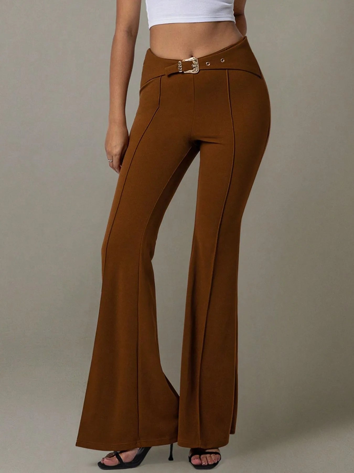 Flare Pants by [Brand Name] | High Waist Design & Chic Buckle Belt - adritiX