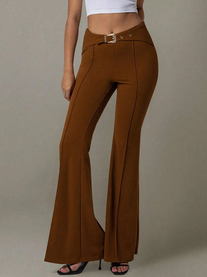 Flare Pants by [Brand Name] | High Waist Design & Chic Buckle Belt - adritiX