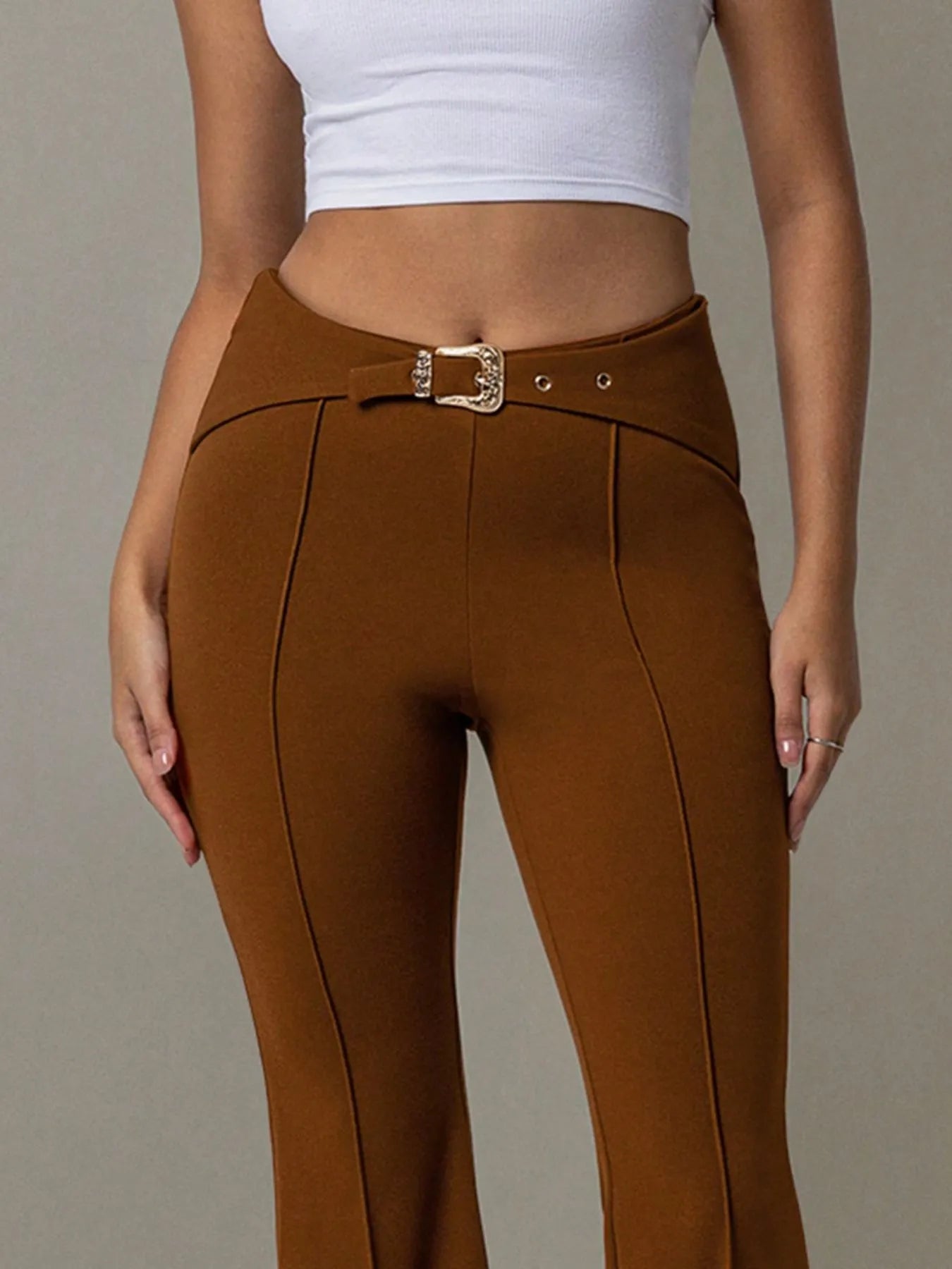 Flare Pants by [Brand Name] | High Waist Design & Chic Buckle Belt - adritiX