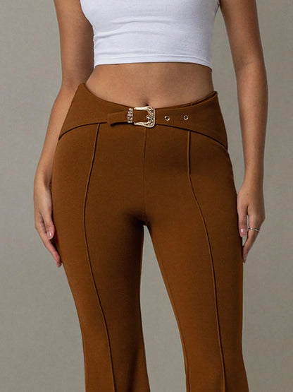 Flare Pants by [Brand Name] | High Waist Design & Chic Buckle Belt - adritiX