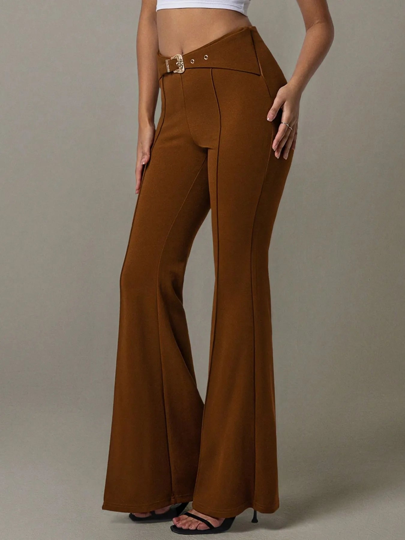 Flare Pants by [Brand Name] | High Waist Design & Chic Buckle Belt - adritiX