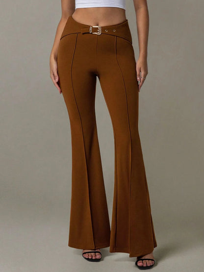 Flare Pants by [Brand Name] | High Waist Design & Chic Buckle Belt - adritiX