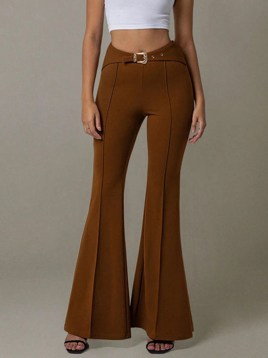 Flare Pants by [Brand Name] | High Waist Design & Chic Buckle Belt - adritiX