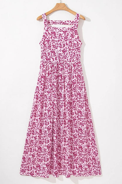 Floral Cutout Back Square Neck Maxi Dress - adritiX